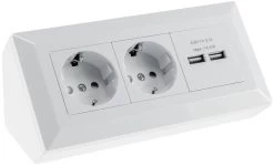 2-fach Steckdosenblock + 2x USB, Weiß 250V~/ 16A, Aufbaumontage, USB 3,1A