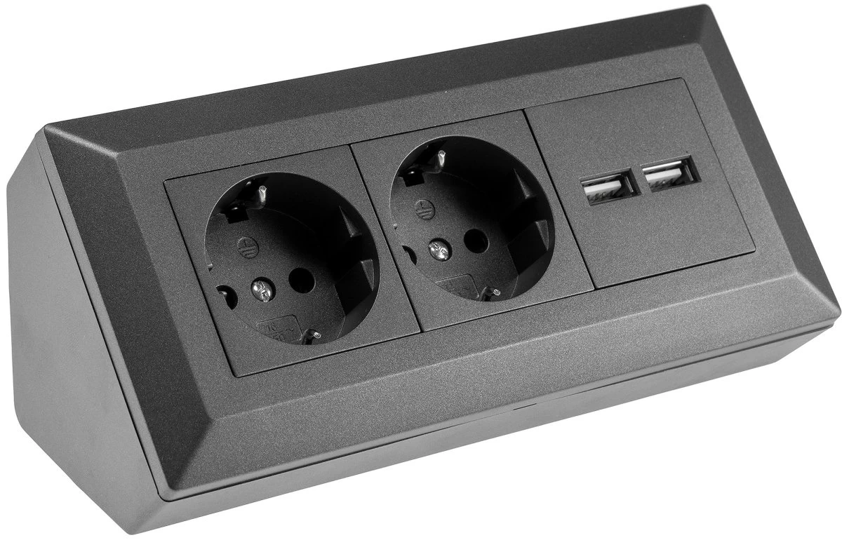 2-fach Steckdosenblock+ 2x USB,anthrazit 250V~/ 16A, Aufbaumontage, USB 3,1A 1 2-fach Steckdosenblock+ 2x USB,anthrazit 250V~/ 16A, Aufbaumontage, USB 3,1A
