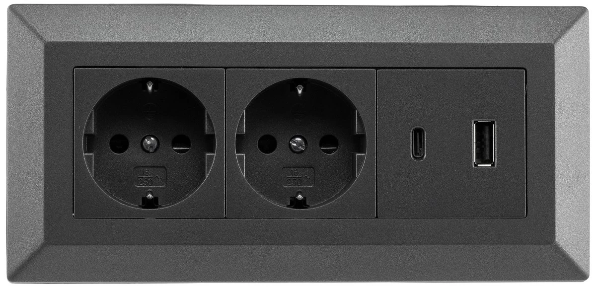 2-fach Steckdosenblock, USB-A+C, Anthraz 250V~/ 16A, Aufbaumontage, USB 3,1A, PD 2 2-fach Steckdosenblock, USB-A+C, Anthraz 250V~/ 16A, Aufbaumontage, USB 3,1A, PD – Bild 2