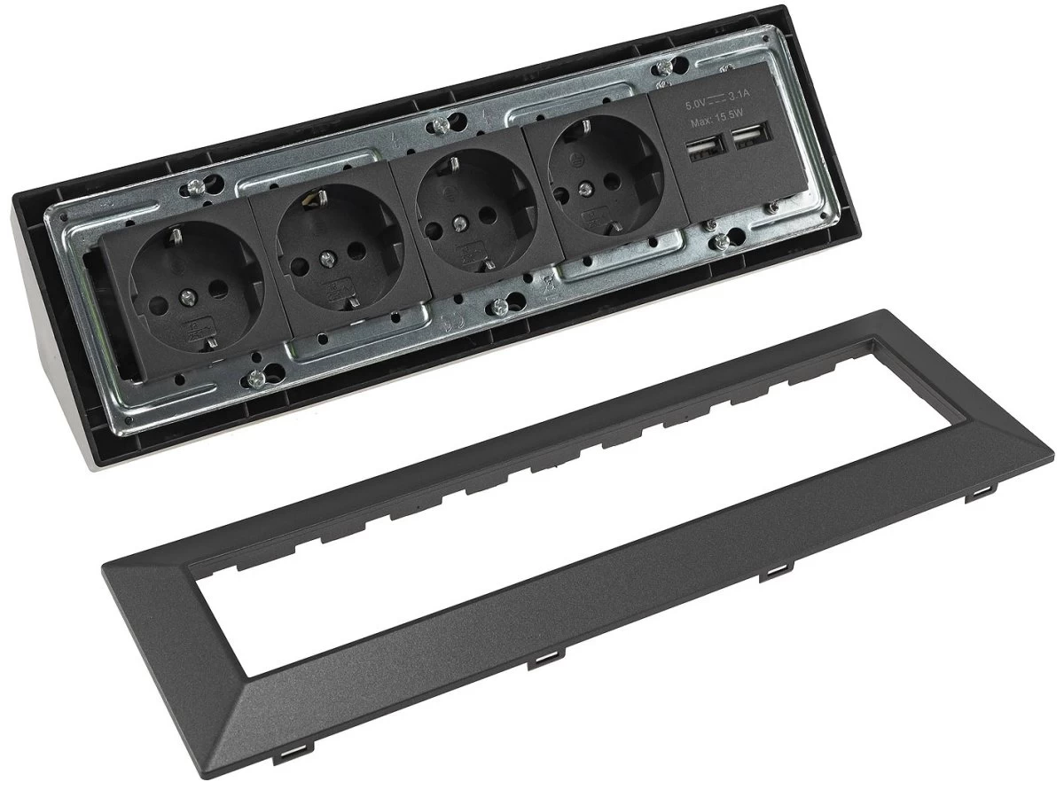 4-fach Steckdosenblock+2x USB, Anthrazit 250V~/ 16A, Aufbaumontage, USB 3,1A 4 4-fach Steckdosenblock+2x USB, Anthrazit 250V~/ 16A, Aufbaumontage, USB 3,1A – Bild 4