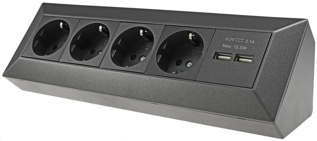 4-fach Steckdosenblock+2x USB, Anthrazit 250V~/ 16A, Aufbaumontage, USB 3,1A 6 4-fach Steckdosenblock+2x USB, Anthrazit 250V~/ 16A, Aufbaumontage, USB 3,1A – Bild 6