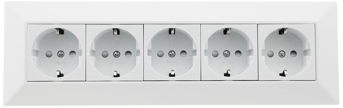 5-fach Steckdosenblock, Weiß 250V~/ 16A, Aufbaumontage 2 5-fach Steckdosenblock, Weiß 250V~/ 16A, Aufbaumontage – Bild 2