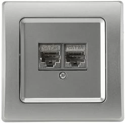 DELPHI Netzwerk-Dose 2x CAT6 Inkl. Rahmen, UP, Silber