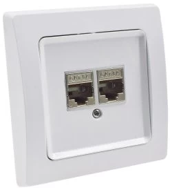 DELPHI Netzwerk-Dose 2x CAT6 Inkl. Rahmen, UP, Weiß