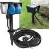 Gartensteckdose Mit Erdspieß, 2-fach IP44, 10m Kabel, Zeitschaltuhr