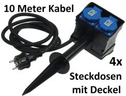 Gartensteckdose Mit Erdspieß, 4-fach IP44, 10m Kabel -Philips Store gartensteckdose mit erdspiess 4 fach ip44 10m kabel4