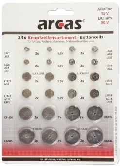 Knopfzellen-Sortiment 24 Teilig 8 Versch. AG + 4 Versch. CR-Knopfzellen