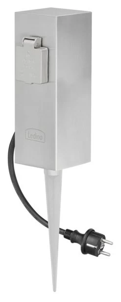 Ledino Steckdosensäule 2er Mit Erdspieß Connect S2, Edelstahl Außen Für Garten