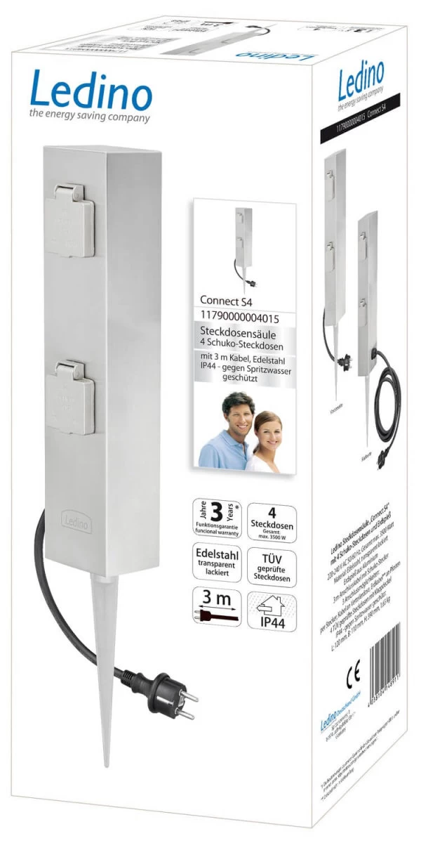 Ledino Steckdosensäule 4er Mit Erdspieß Connect S4, Edelstahl Außen 3 Ledino Steckdosensäule 4er Mit Erdspieß Connect S4, Edelstahl Außen – Bild 3