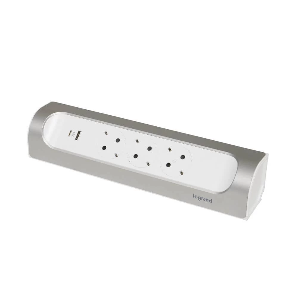 Legrand Ecksteckdosenleiste 3x Steckdose, USB-A, USB-C, Ohne Kabel Ultraweiß/Aluminium 694504 1 Legrand Ecksteckdosenleiste 3x Steckdose, USB-A, USB-C, Ohne Kabel Ultraweiß/Aluminium 694504