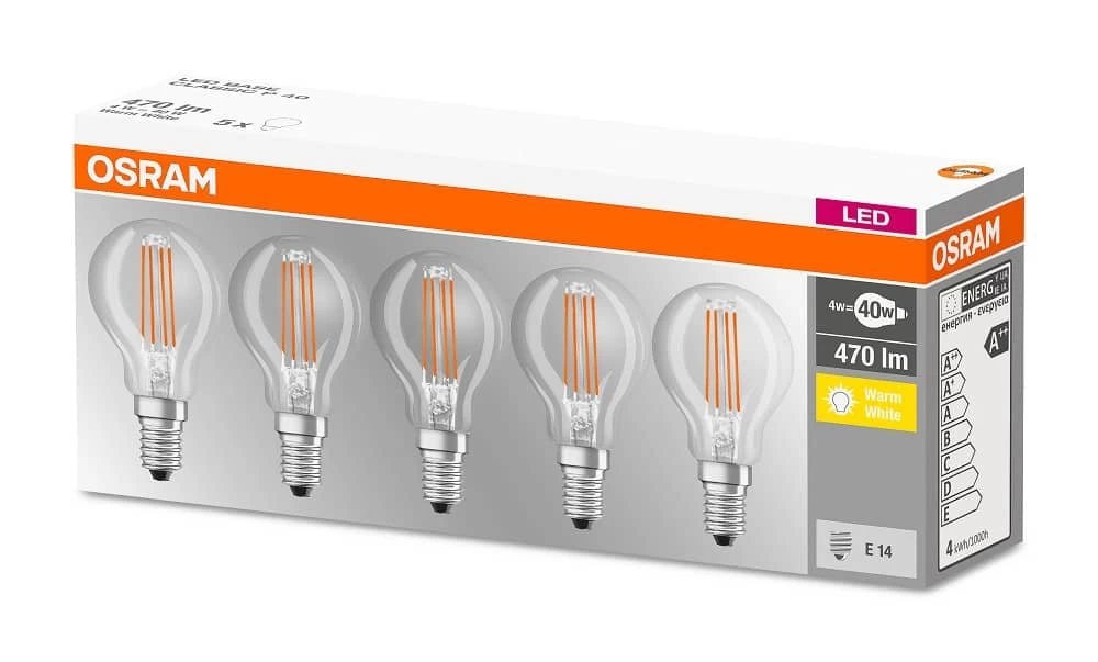 Osram 5er-Pack E14 LED Birne Base 4,0W 470Lm Warmweiss 1 Osram 5er-Pack E14 LED Birne Base 4,0W 470Lm Warmweiss