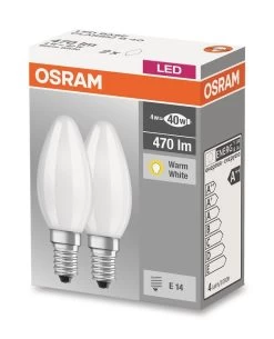 Osram E14 LED Kerze Base Retrofit Classic 4W 470Lm Warmweiss Matt Doppelpack