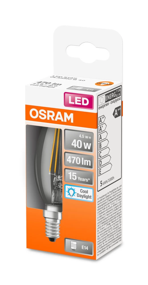 OSRAM LED Kerze Retrofit B40 4.5W E14 Klar Filament Tageslichtweiss Wie 40W 2 OSRAM LED Kerze Retrofit B40 4.5W E14 Klar Filament Tageslichtweiss Wie 40W – Bild 2