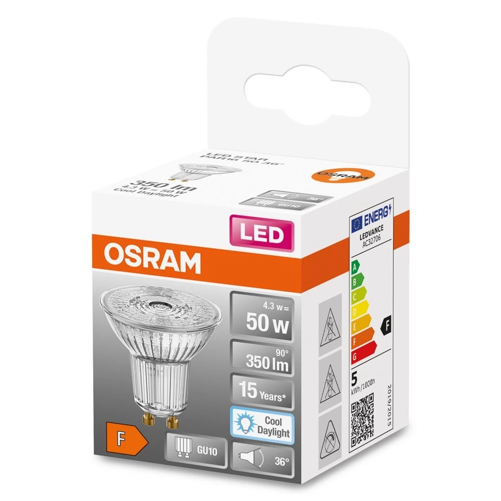 OSRAM LED Spot PAR16 STAR GU10 RG1 4,3W 350Lm Tageslichtweiss 6500K 36° Wie 50W 1 OSRAM LED Spot PAR16 STAR GU10 RG1 4,3W 350Lm Tageslichtweiss 6500K 36° Wie 50W
