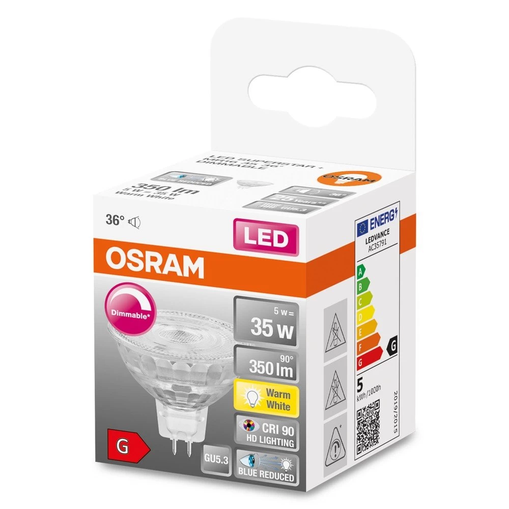 OSRAM LED Spot Strahler MR16 Superstar Plus GU5.3 5W 350lm Warmweiss 2700K 36° Dimmbar 90Ra Wie 35W 2 OSRAM LED Spot Strahler MR16 Superstar Plus GU5.3 5W 350lm Warmweiss 2700K 36° Dimmbar 90Ra Wie 35W – Bild 2