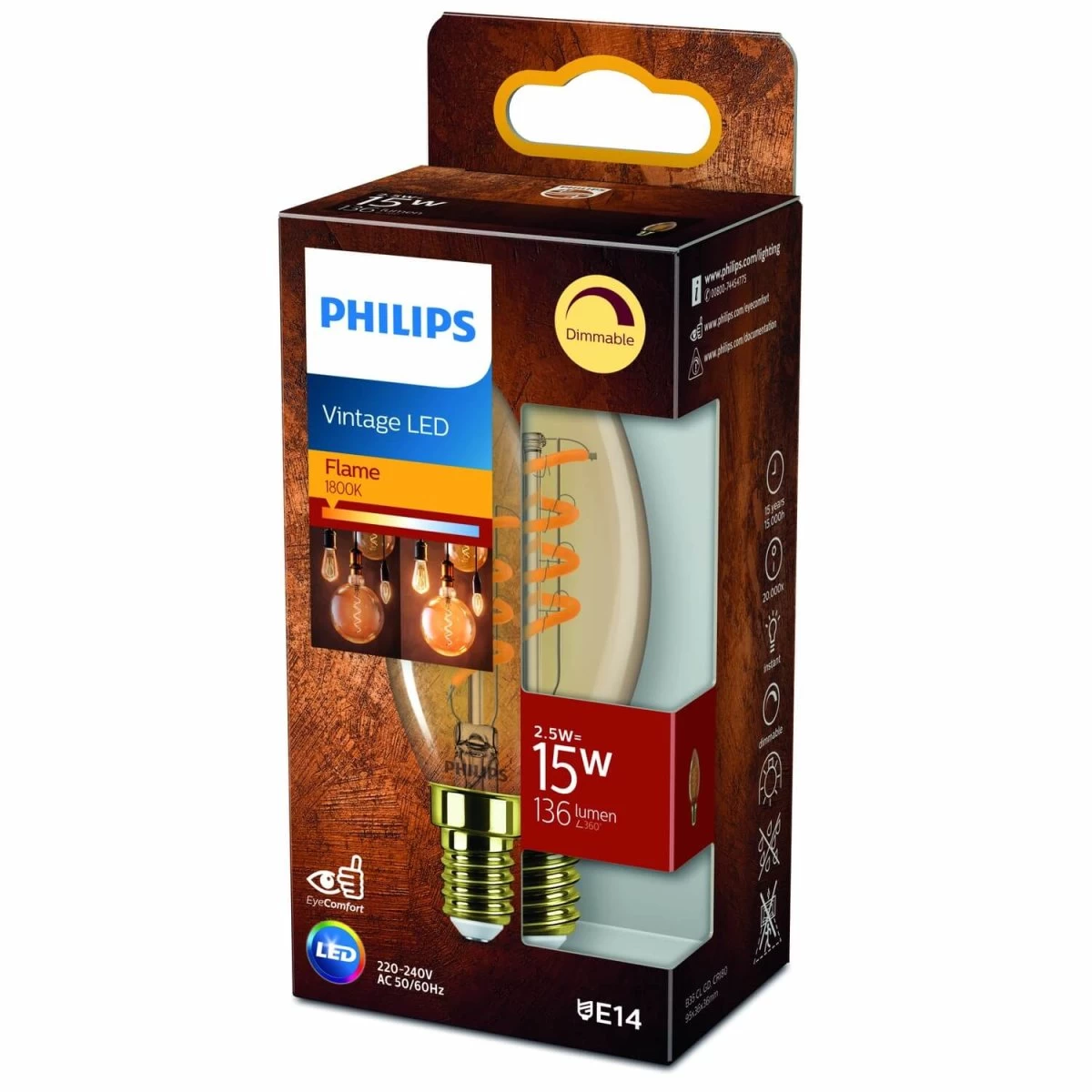 Philips Gold-Design Deko Filament LED Kerze E14 Dimmbar 2,5W 136lm Extra-warmweiss 1800K Wie 15W 5 Philips Gold-Design Deko Filament LED Kerze E14 Dimmbar 2,5W 136lm Extra-warmweiss 1800K Wie 15W – Bild 5