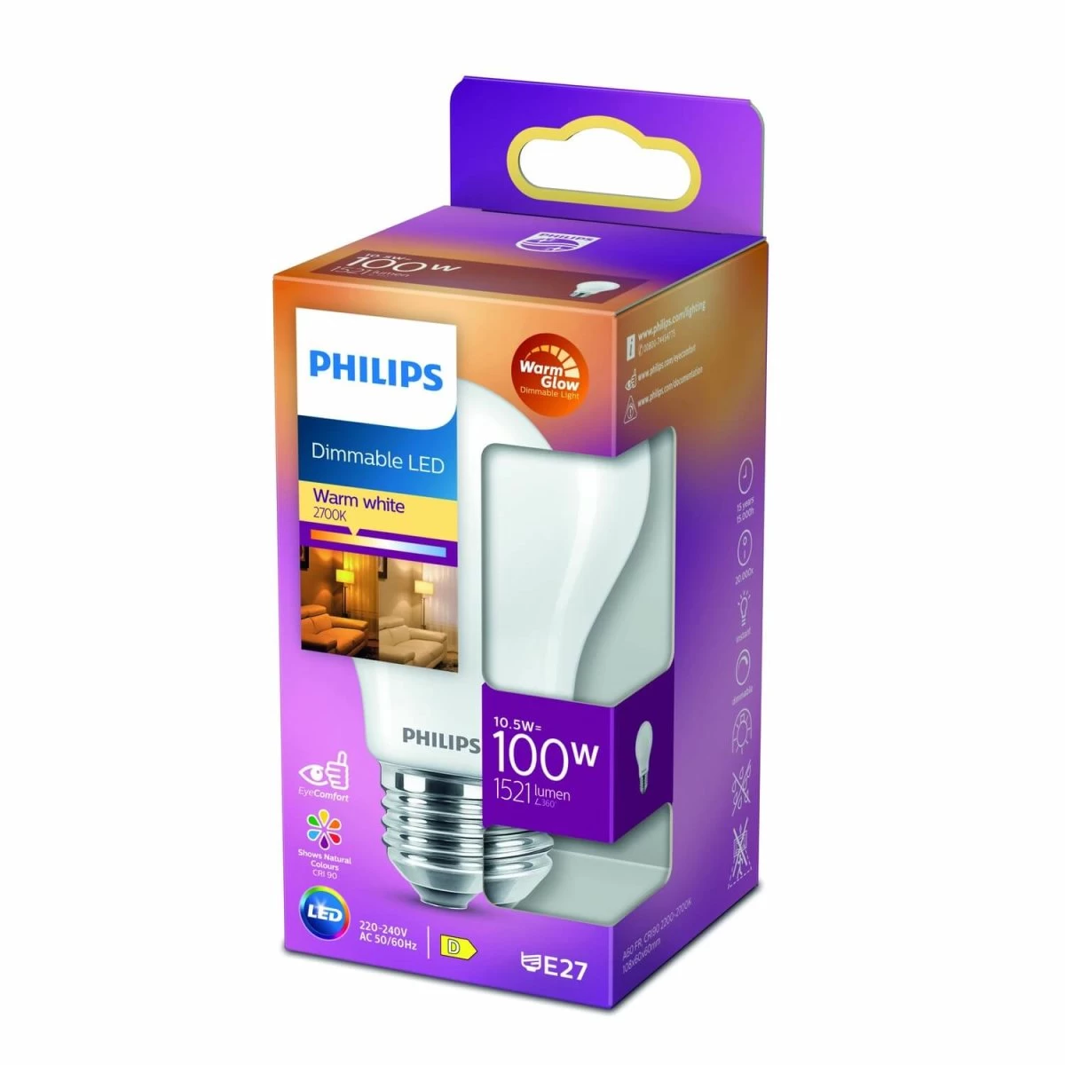 Philips Starke LED Lampe E27 Matt 90Ra WarmGlow Dimmbar 10,5W 1521lm Extra+warmweiss 2200-2700K Wie 100W 5 Philips Starke LED Lampe E27 Matt 90Ra WarmGlow Dimmbar 10,5W 1521lm Extra+warmweiss 2200-2700K Wie 100W – Bild 5