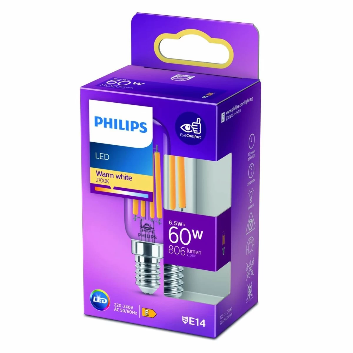 Philips Starke LED Mini-Lampe E14 T25 Düner Sockel 6,5W 806lm Warmweiss 2700K Wie 60W 3 Philips Starke LED Mini-Lampe E14 T25 Düner Sockel 6,5W 806lm Warmweiss 2700K Wie 60W – Bild 3