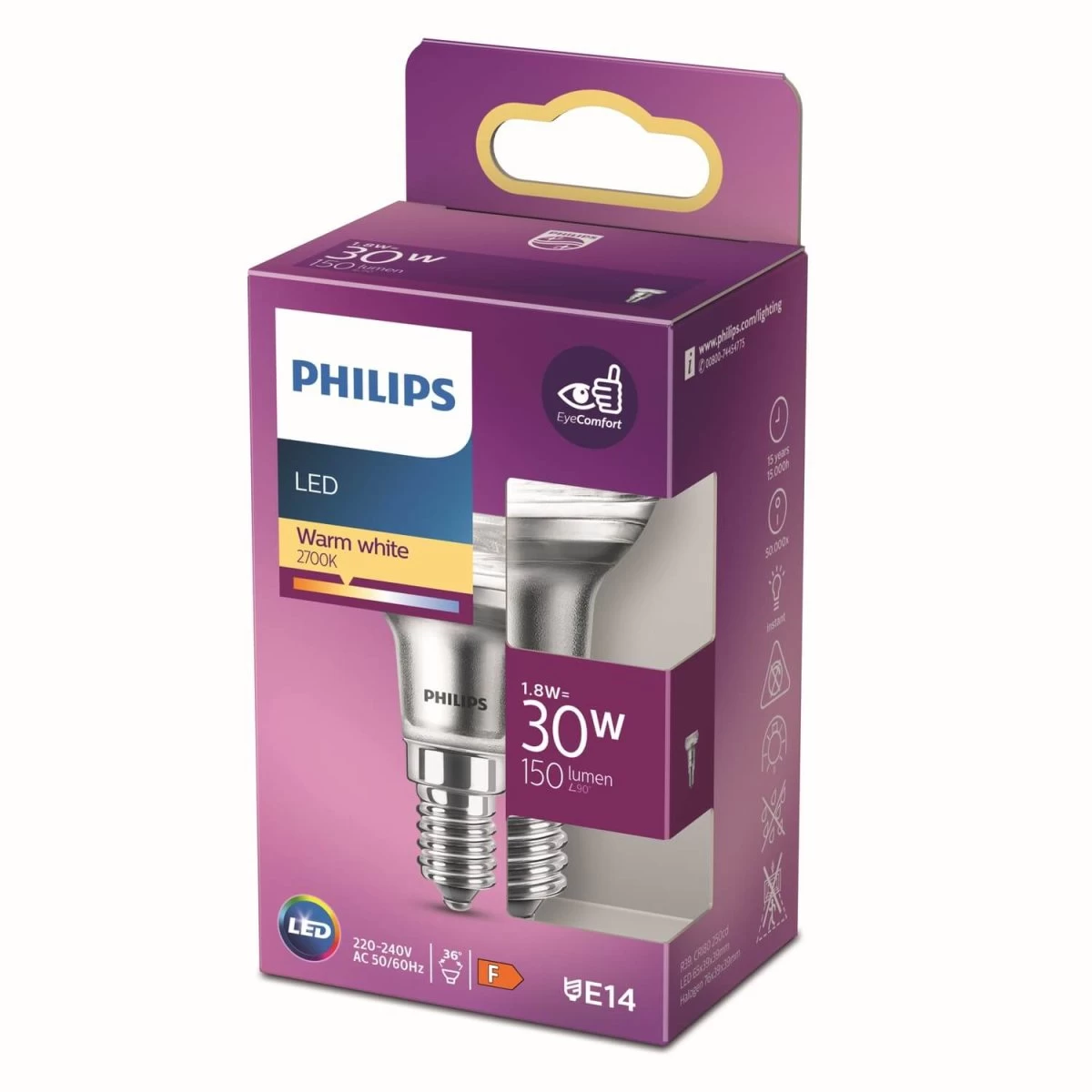 Philips Strahler LED Reflektor E14 R50 36° 1,8W 150lm Warmweiss 2700K Wie 30W 5 Philips Strahler LED Reflektor E14 R50 36° 1,8W 150lm Warmweiss 2700K Wie 30W – Bild 5