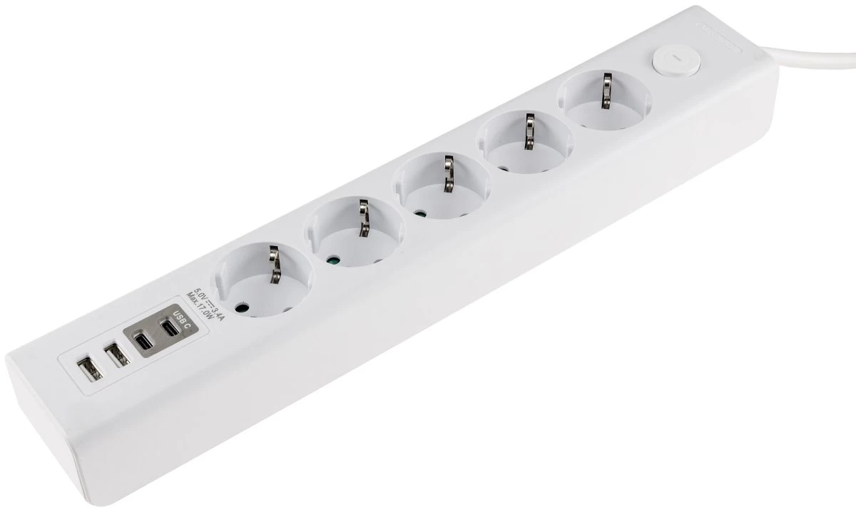 Steckdosenleiste Mit Ladebuchsen Für USB USB-A /USB-C,5-fach, Weiß, 1,5m Kabel 5 Steckdosenleiste Mit Ladebuchsen Für USB USB-A /USB-C,5-fach, Weiß, 1,5m Kabel – Bild 5