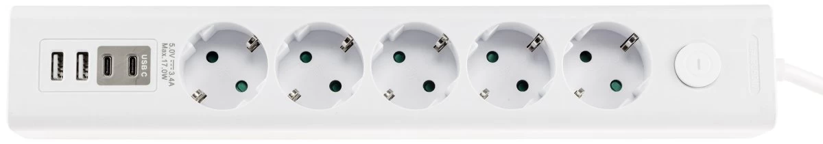 Steckdosenleiste Mit Ladebuchsen Für USB USB-A /USB-C,5-fach, Weiß, 1,5m Kabel 6 Steckdosenleiste Mit Ladebuchsen Für USB USB-A /USB-C,5-fach, Weiß, 1,5m Kabel – Bild 6